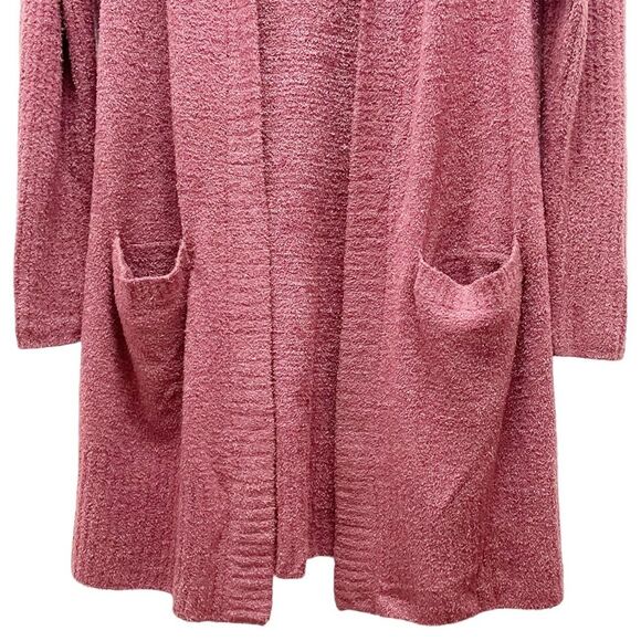 Barefoot Dreams CozyChic Lite Relaxed Hooded Long Cardigan Berry Rose Size Small - Picture 8 of 13
